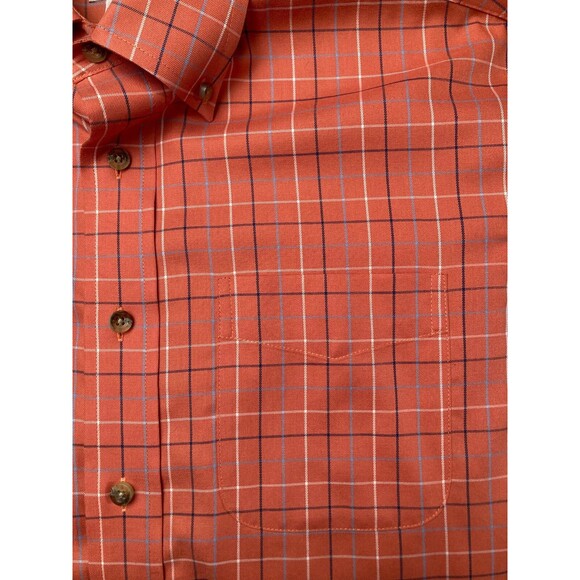 LL Bean Button Down Shirt Oxford Orange Plaid Long Sleeve Casual Size Medium - Picture 5 of 6